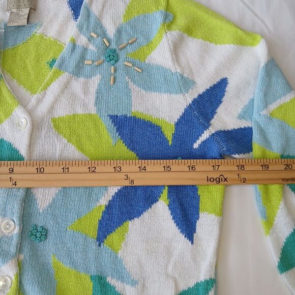 Sigrid Olsen Sport Beaded Floral Sweater Cardigan Sz M Ruffle Long Sleeve NWT - Picture 7 of 8